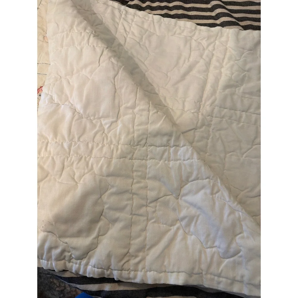 Vintage Quilted Baby Blanket Teddy Bear Rag Doll White Blue Red Nursery Bedding
